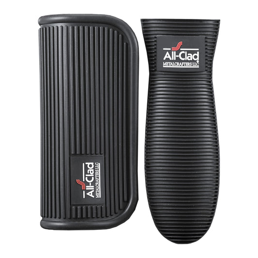 All-Clad Silicone Grip Set: 100% Silicone Flexible & Heat Resistant Ribbed Grip Set - Perfect for Cast Iron, Steel, or Glass, (2-Piece), Black/Grey