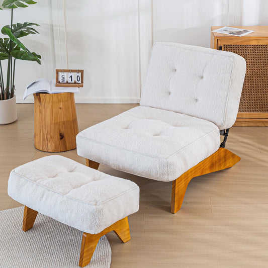 MAXYOYO Adjustable Accent Chair with Ottoman, Thick Cushion Seated Lounge Chair Reclining Chair for Living Room, Cozy Recliner and Footrest Set, Beige