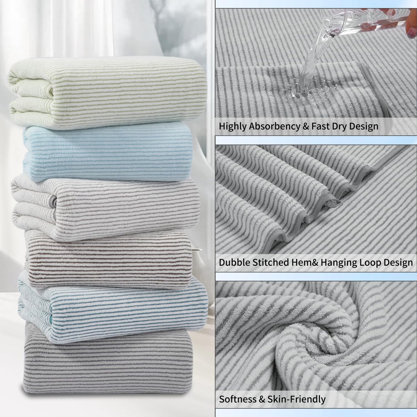 4 Piece Bath Towel Set 35"x70"Oversized Bath Towel for Bathroom Ultra Soft Fluffy Extra Large Bath Sheet Luxury Premium Bathroom Towel Highly Absorbent Quick Dry Shower Towel for Hotel Spa,Grey