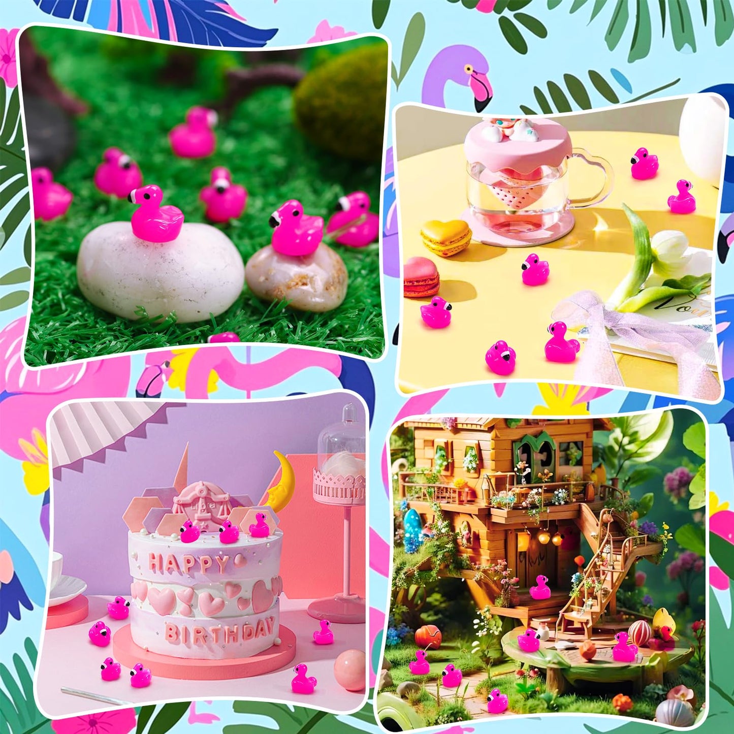 Mini Resin Ducks, 100 Pcs Tiny Ducks, Pink Flamingo Figurine, Resin Animals Toy for Cake Topper, Garden, Dollhouse, DIY Crafts, Party, Aquarium Decor