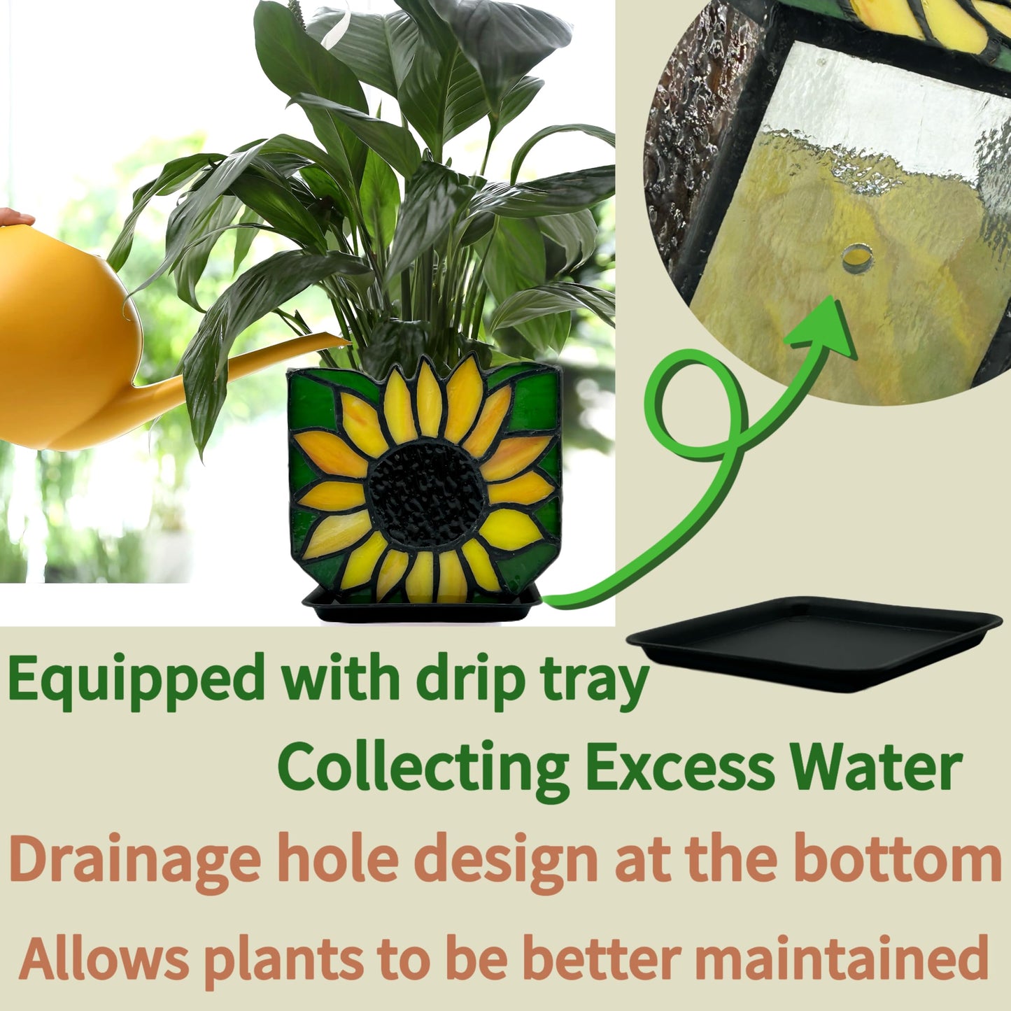 Entlityful Stained Glass Sunflower Garden Planters,Indoor Plant Pots with Drainage,Unique Plant Pots for Dried Flowers,Sunflower Gifts,4.6 x 3 x 5.15 in