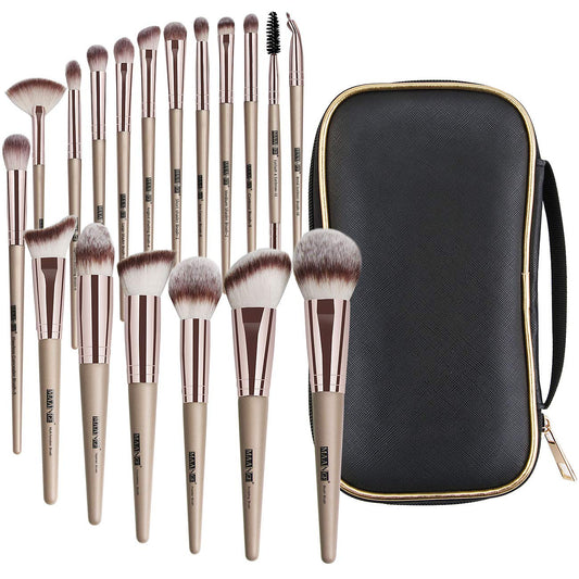 Makeup Brushes, 18 Pcs Professional Premium Synthetic Makeup Brush Set with Case, Foundation Kabuki Eye Travel Make up Brushes sets (Champagne Gold)