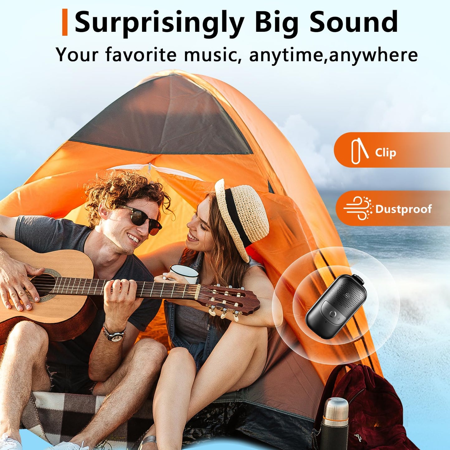 Portable Bluetooth Speaker, Clip-On Wireless With Stereo Loud Sound and Deep Bass, IPX5 Waterproof Mini Outdoor Wearable, BT 5.3 for Cycling/Home/Party/Beach/Shower/Gift
