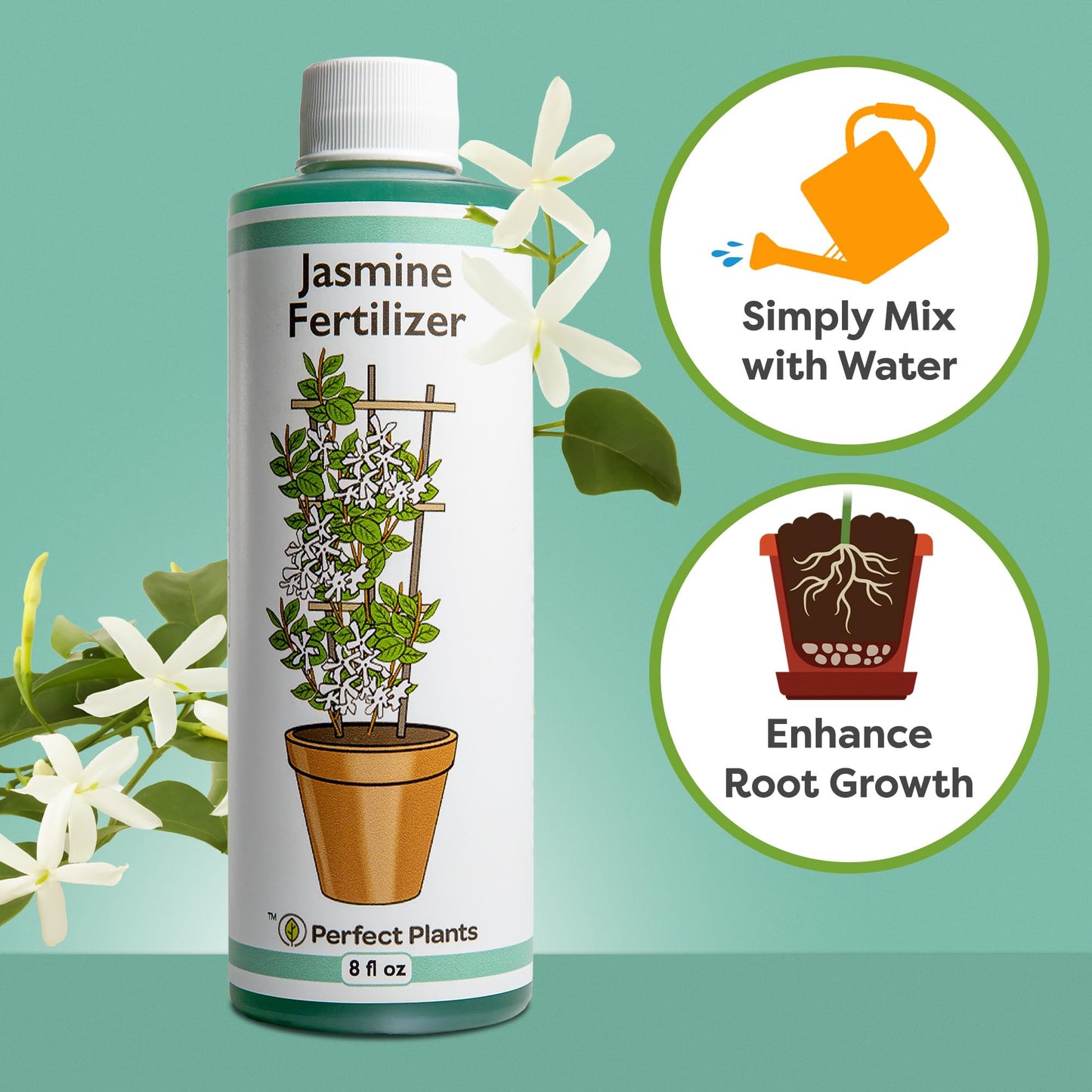 Perfect Plants Liquid Jasmine Fertilizer | 8oz. of Premium Concentrated Indoor Outdoor Jasmine Food | Use with Aromatic and Flowering Jasminum | Bloom Booster
