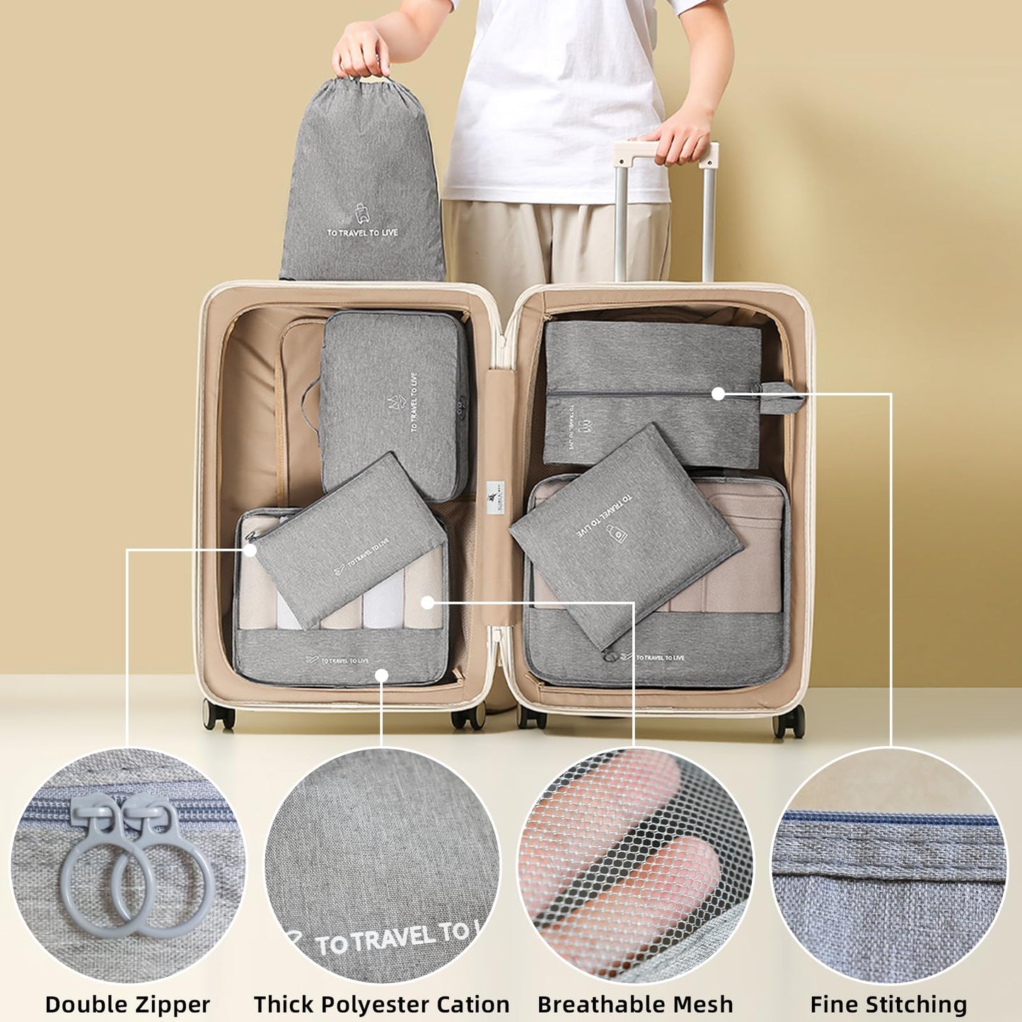 AQUAVOY Packing Cubes, 7 Set Packing Cubes for Travel, Suitcase Organizer Bags Set, Fabric Travel Cubes for Packing Luggage Organizers Bag, Traveling Organizer Bags for Luggage, Kids