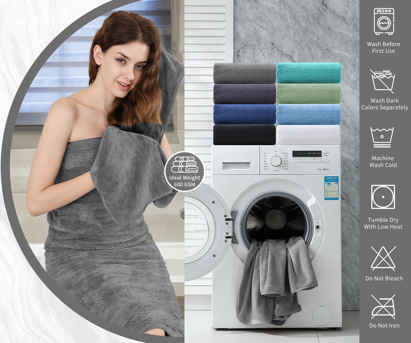 4 Piece Oversized Bath Sheet Set 35"x70" Grey - Extra Large Highly Absorbent Quick Dry Premium Towels for Bathroom, Spa, Gym, Hotel - 600GSM Shower Towel for Daily Use