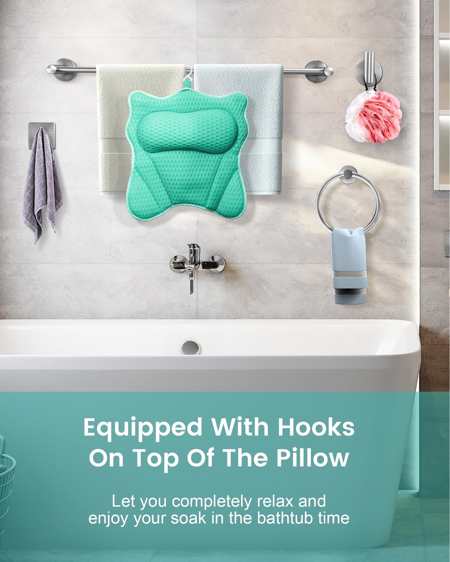 MTDLYICE Bath Pillow, Bath Pillows for Tub Neck and Back Support, Soft 4D Air Mesh Bathtub Pillow 16.5 x 17.3 INCH, with 6 Powerful Suction Cups, Bath Accessories Relaxing Gifts for Women (Lake Blue)