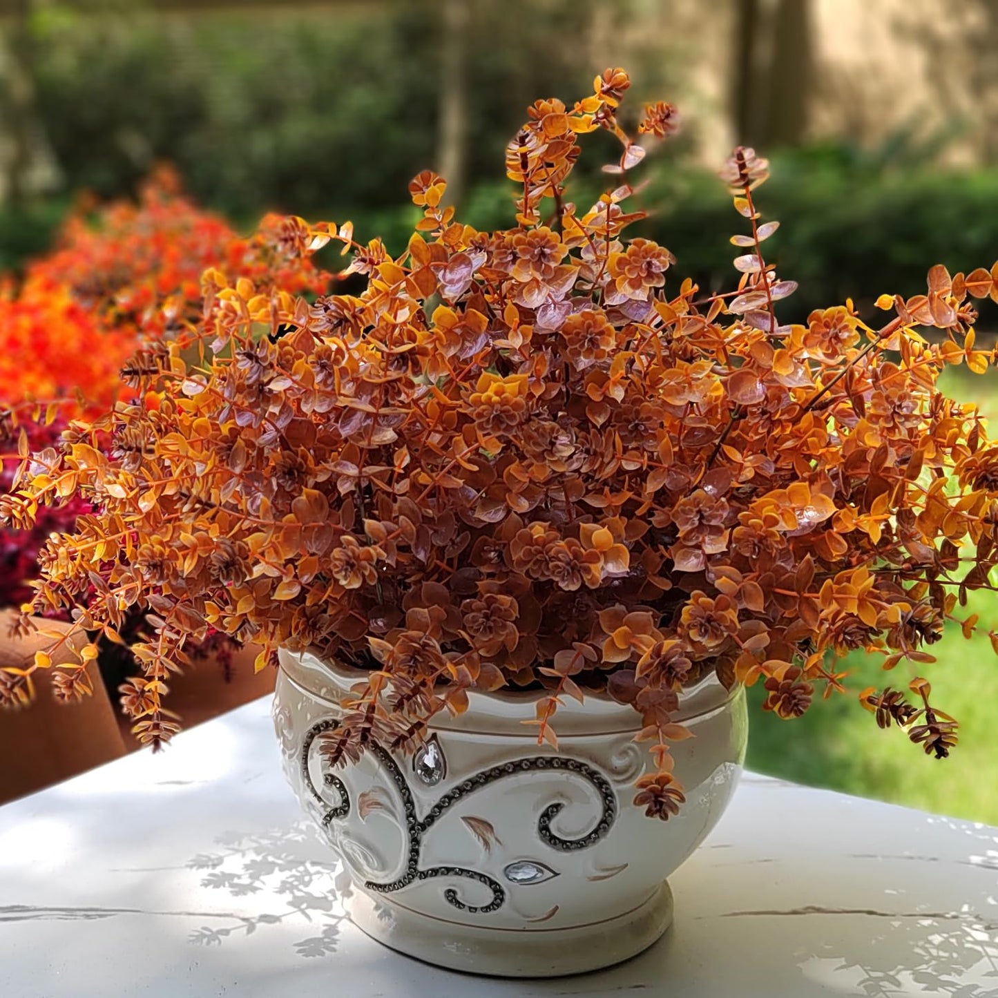 Artificial Fall Flower- 12 PCS Bundles Fake Plants UV Resistant No Fade Faux Plastic Greenery Fall Flowers Garden Porch Patio Decoration Thanksgiving