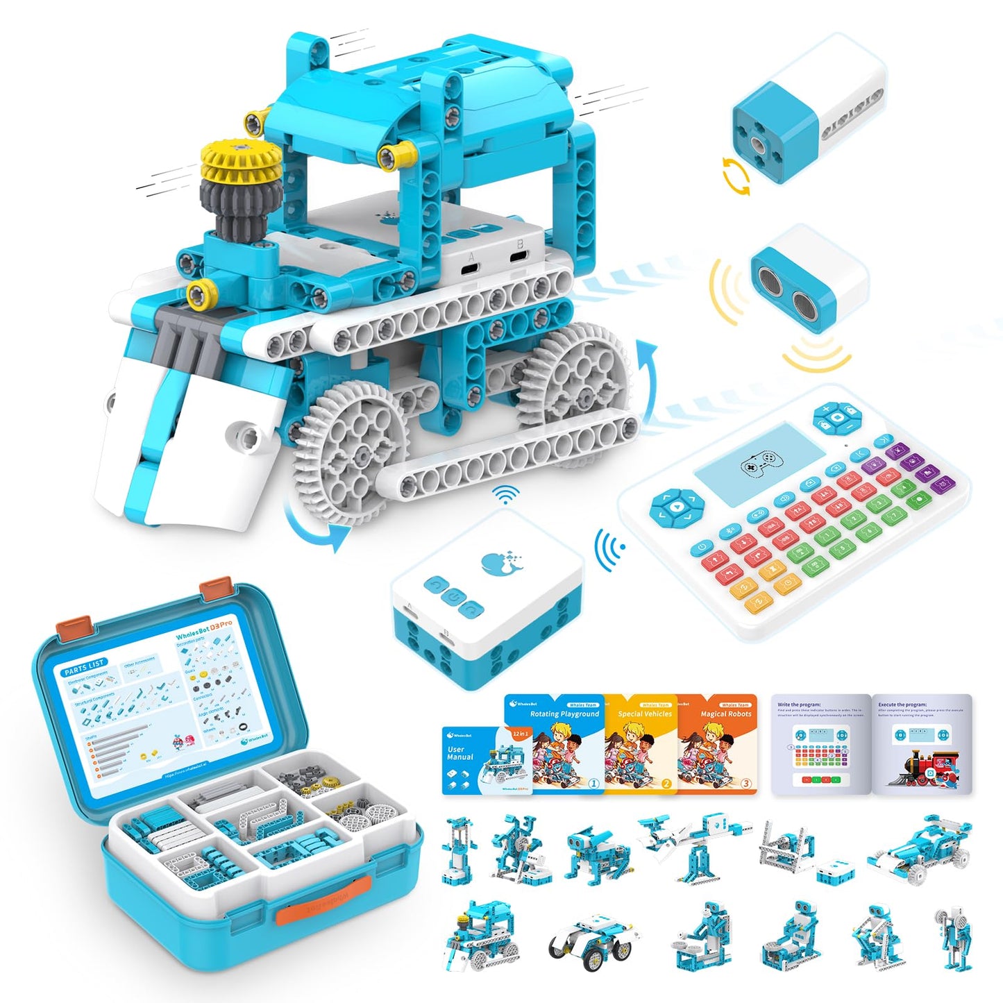 WhalesBot A3 12-in-1 STEM Blocks Coding Robot Kit for Kids, 61-Piece Educational Building Set with Interactive Storytelling, Ideal Toy Gift for Boys & Girls Ages 3-6
