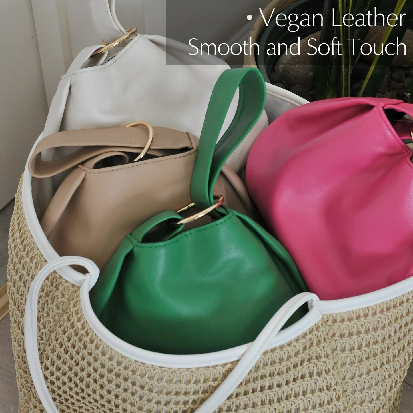 Women's Clutch Soft Vegan Leather Hobo Top Handle Bag Small Tote Purse (Green)