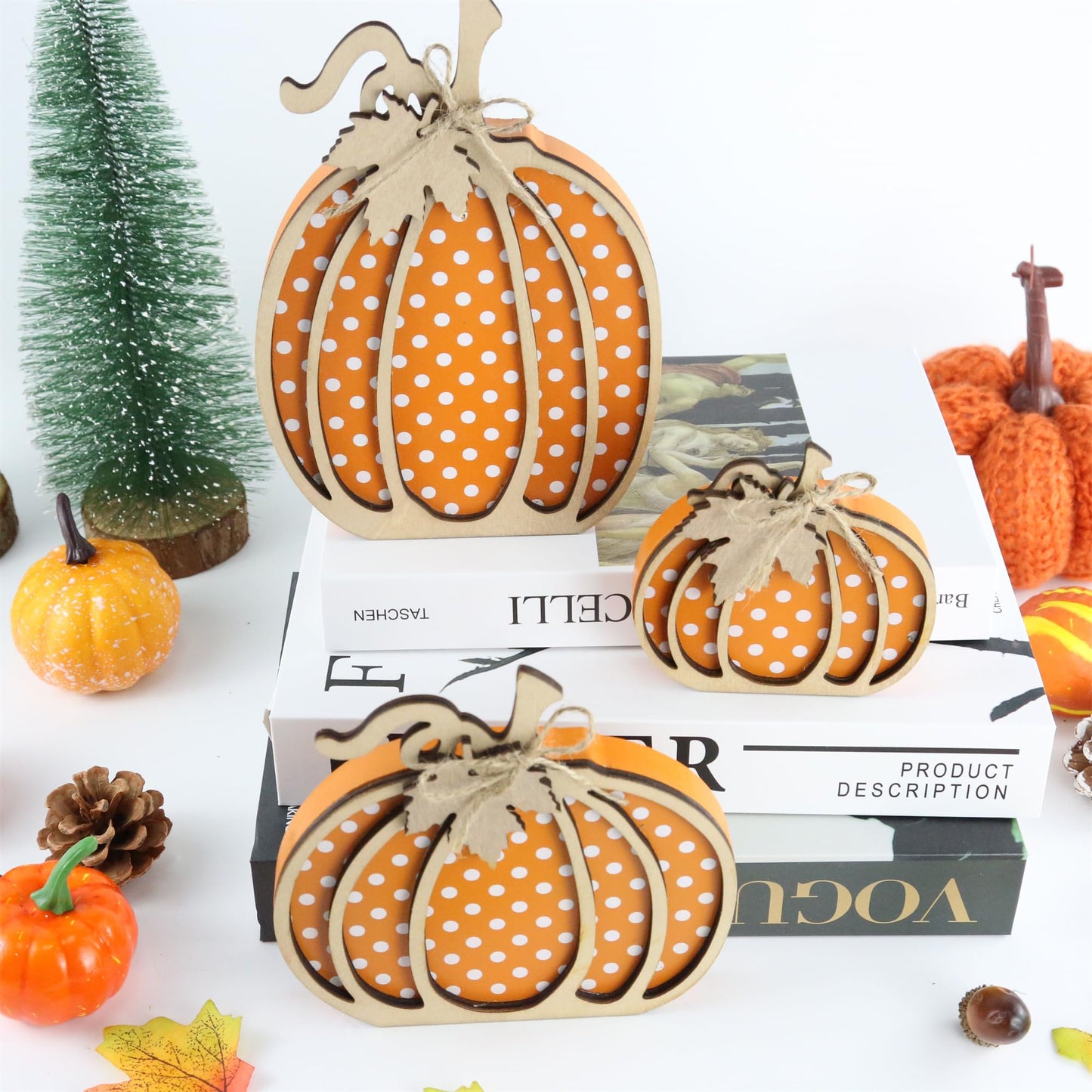 Fall Decor Wooden Pumpkin Decorations for Home 3PCS Autumn Pumpkin Farmhouse Harvest Decorations Self Sitters Mantel Table Sign Tiered Tray Decor
