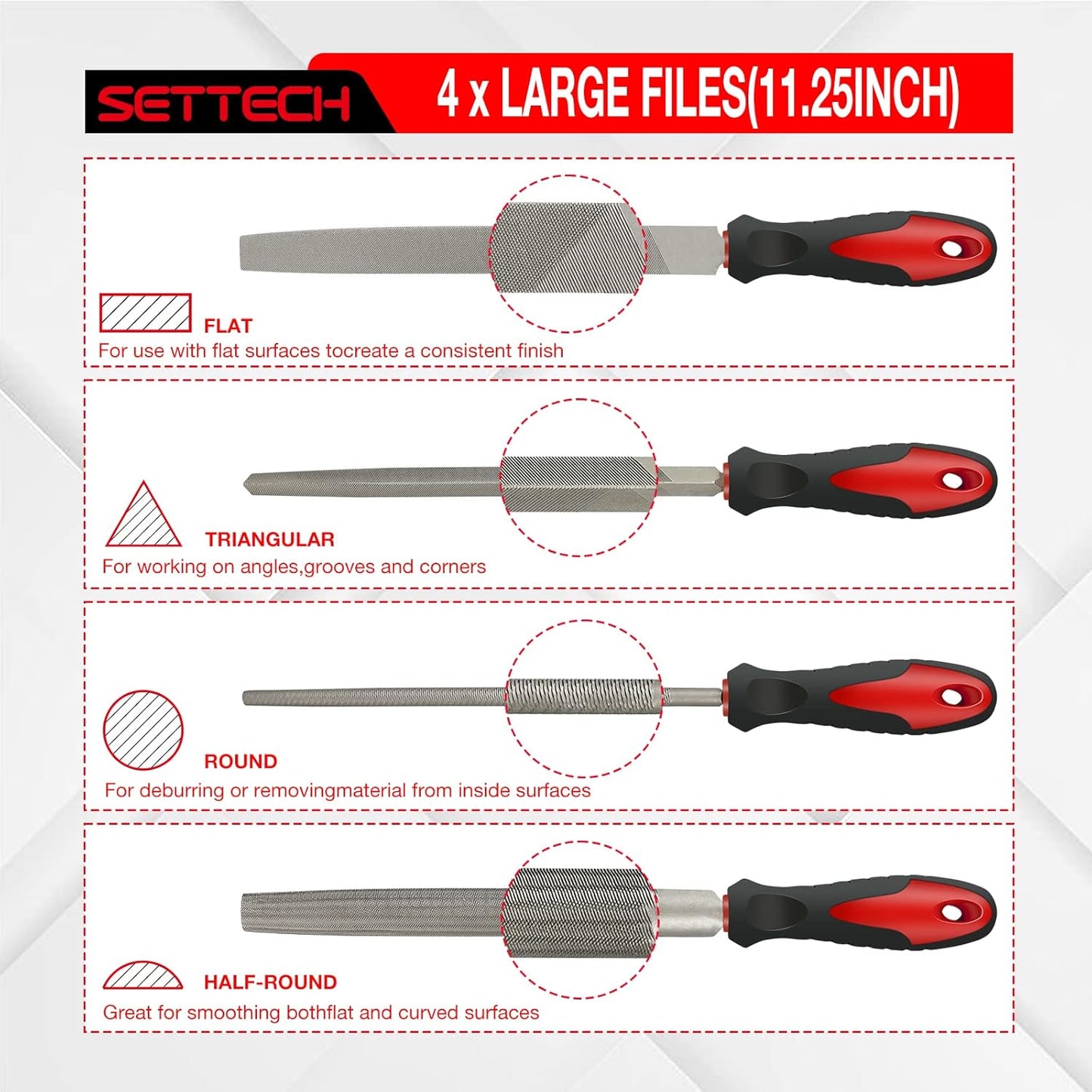 31PCS Metal & Wood File Rasp Set, Half-Round/Round/Triangle/Flat 4pcs Large Tools, 14pcs Needle Files and a Pair of Electric Files, 1PC Brush, 1PC Working Gloves and 10PCS Emery Papers