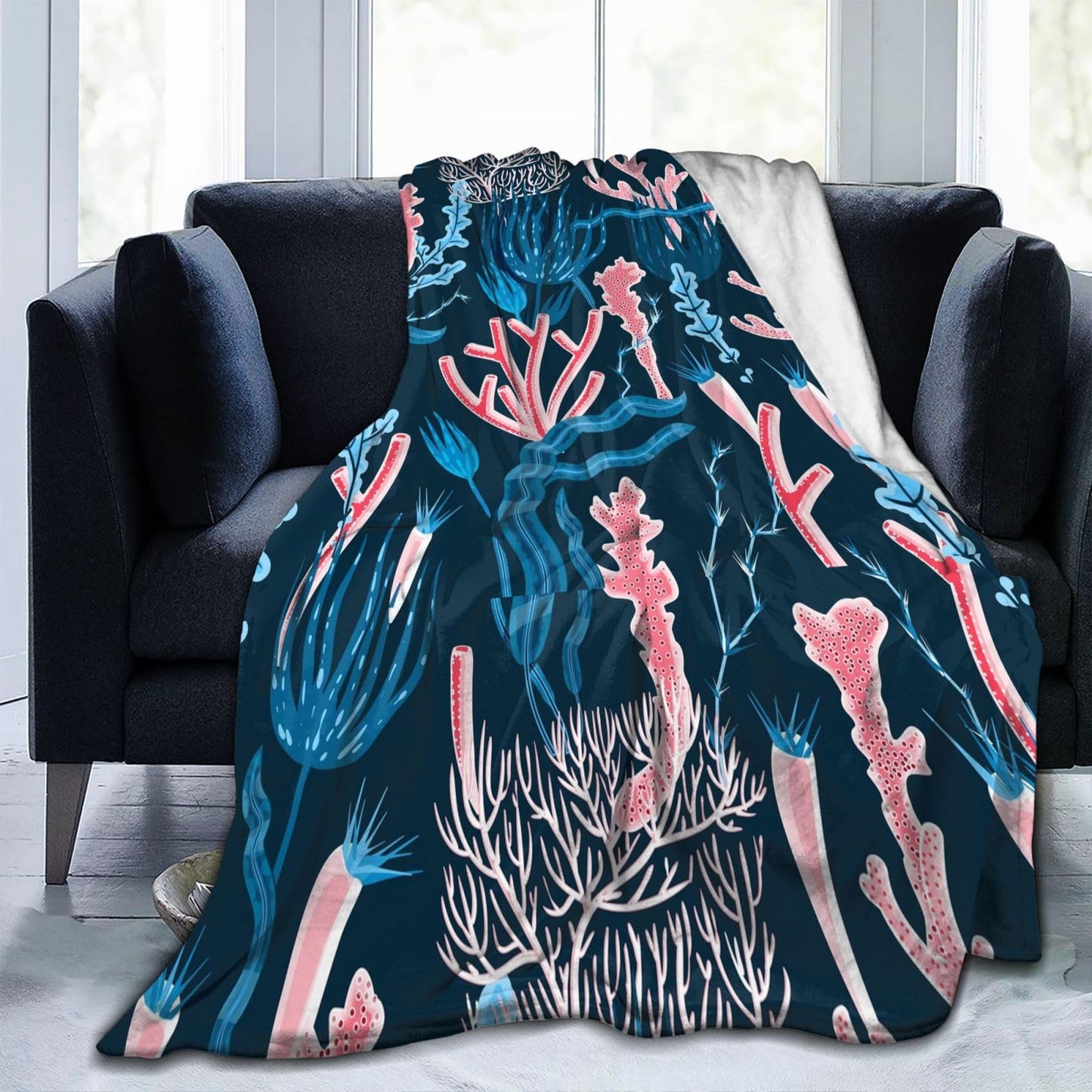 Jbofyee Coral Pattern Throw Blankets All Season Ultra Soft Warm Fleece Blanket for Home Bed Sofa Couch Chair Outdoor Travel Camping 50x40 Inch