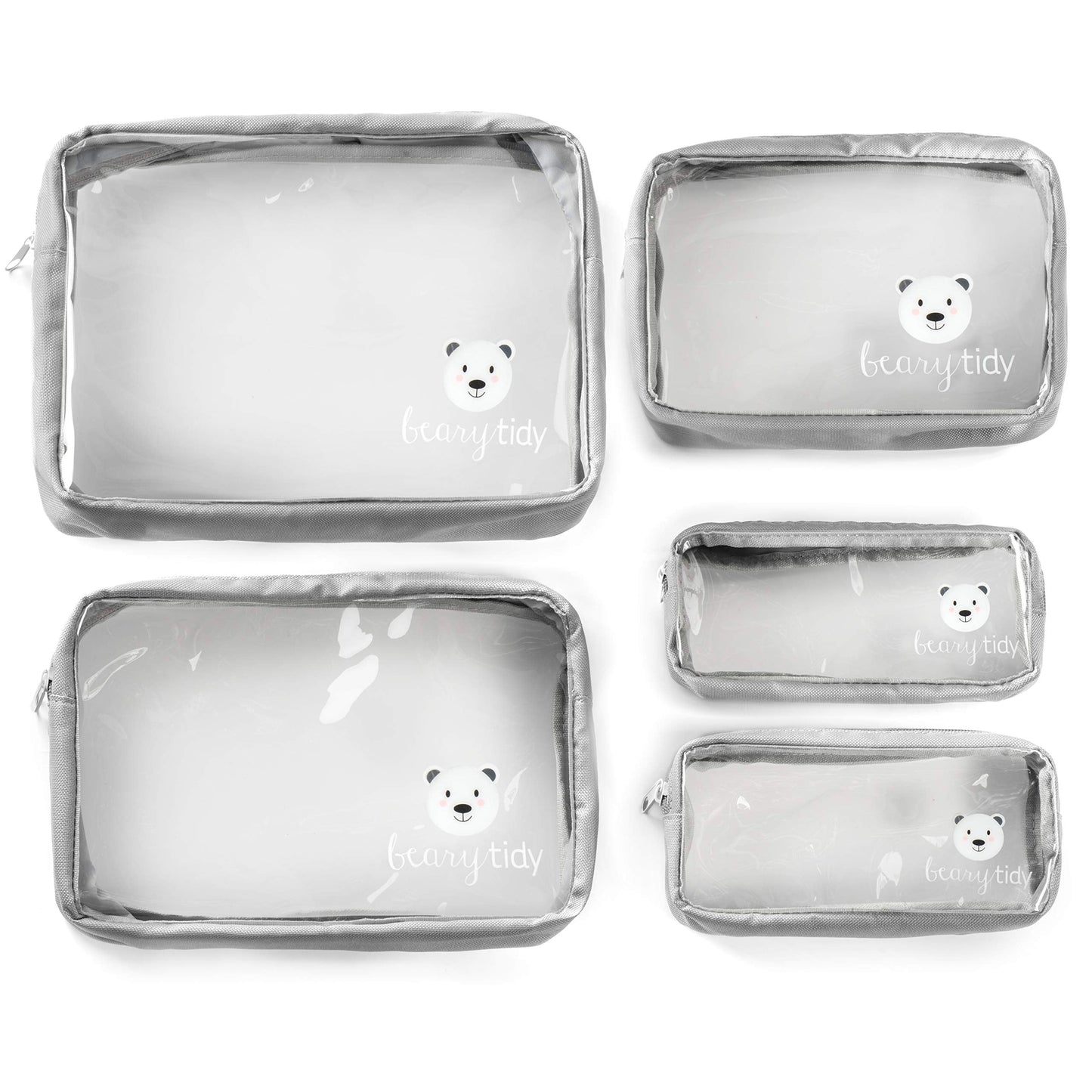 Beary Tidy 5 Piece Diaper Bag Organizer Pouch Set, Clear with Zippers and Nestable