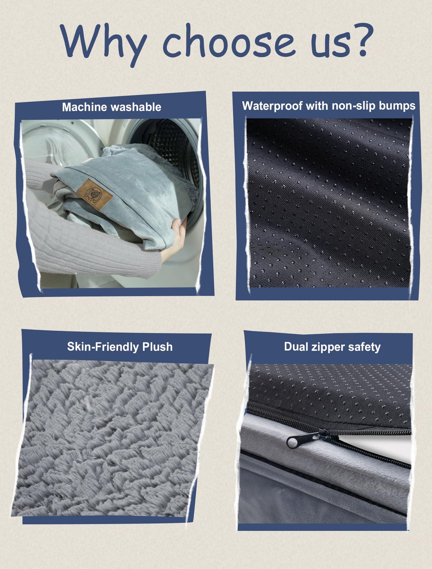 Orthopedic Washable Large Dog Bed: Large Dog Bed Bolster Waterproof - Dog Beds for Medium XLarge Extra Dogs with Removable Cover