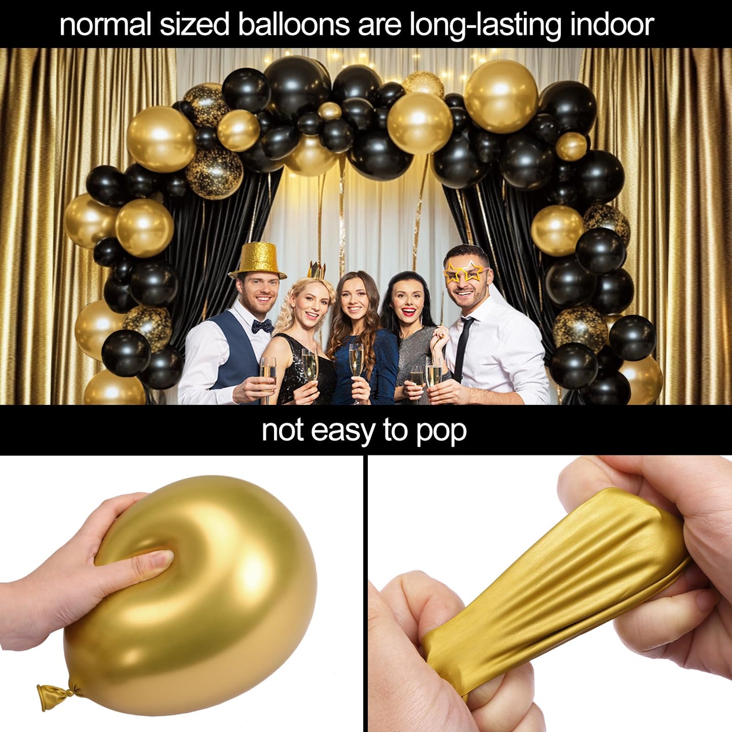 RUBFAC 110pcs Black and Gold Balloons Garland Arch Kit with Black Gold Confetti Balloons for Graduation Birthday Wedding Party Decorations