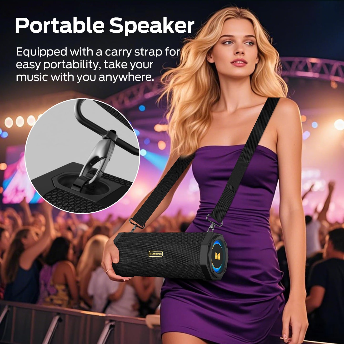 Monster Speaker S200 Wireless Portable Bluetooth Speaker, 24H Playtime, IPX6 Waterproof, 50W Stereo Sound, Bluetooth 5.4, Dual Bass Speakers, Perfect for Home, Parties, and Travel.