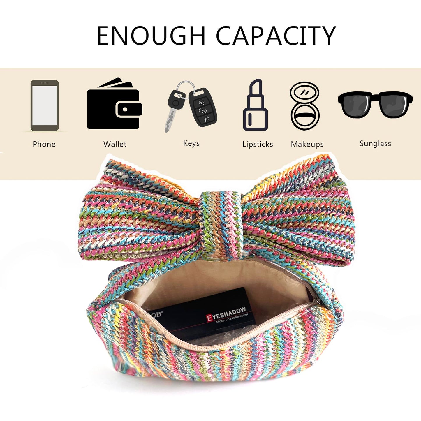 FantasyBear Small Straw Cluth for women,Trendy Cute Summer Woven With Bow Women Purse Handbag Wallet For Beach Vacation Party (Multicolour)