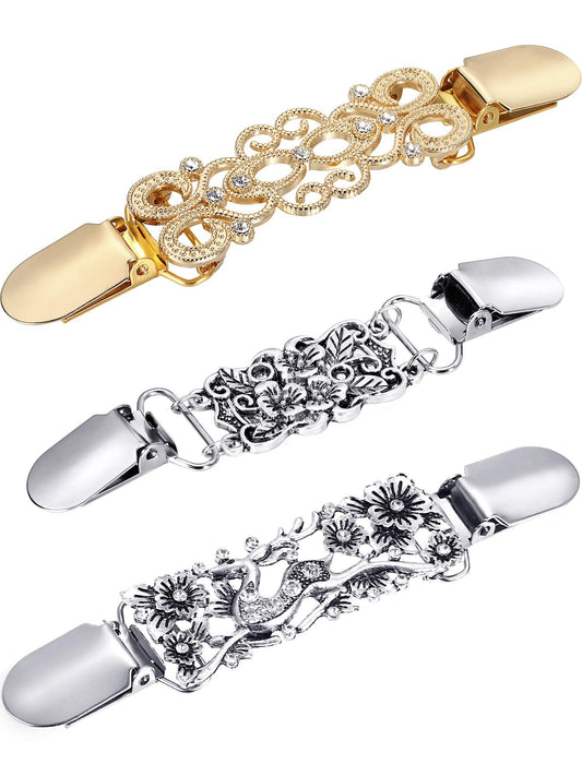 Jetec 3 Pcs Vintage Shirt Dress Clips Back Cinch Sweater Shawl Clips Cardigan Brooches Decor 3 Style for Women