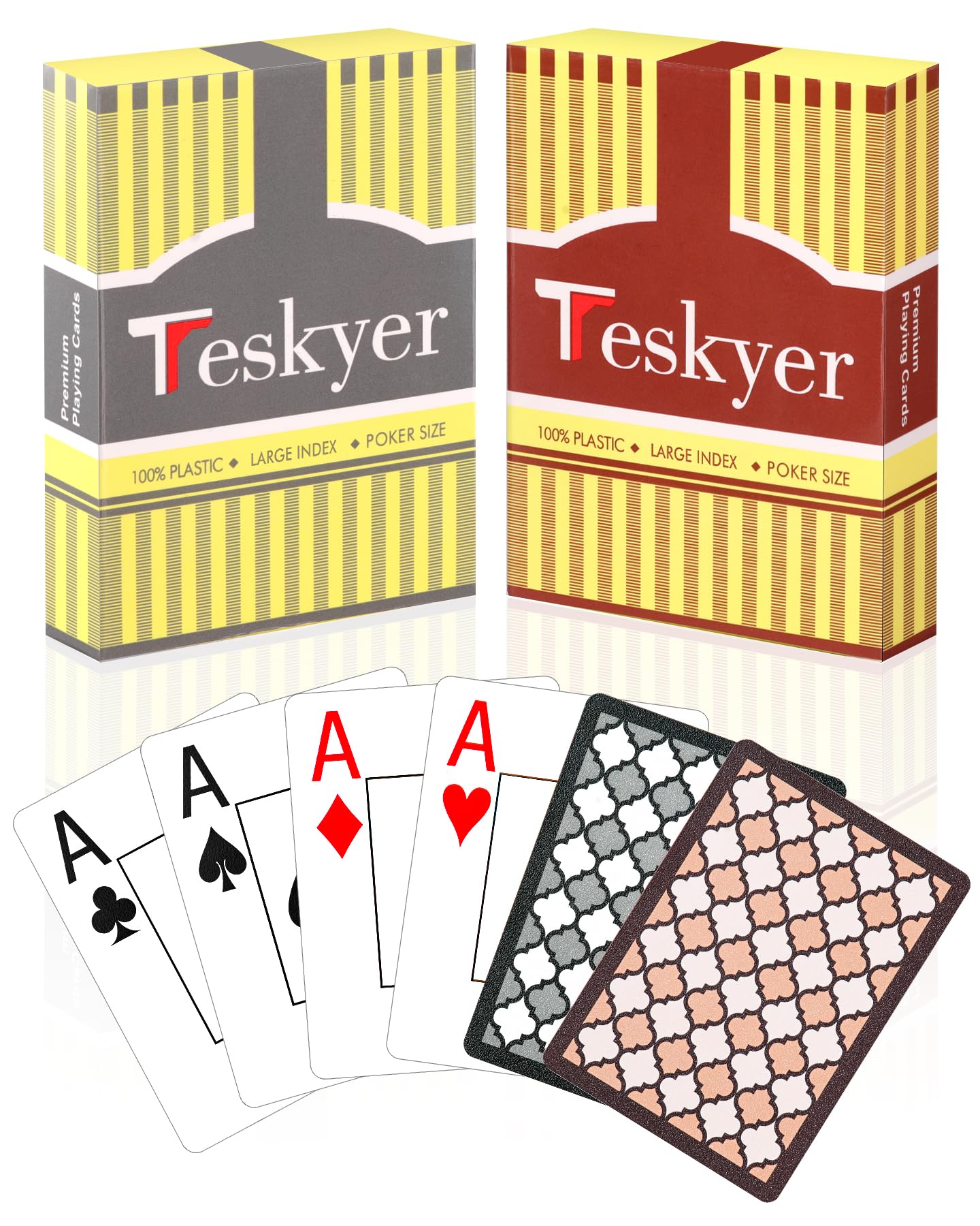 Teskyer 2 Decks of Plastic Playing Cards, Large Print Index Waterproof Poker Cards, Black & Orange Back Pattern