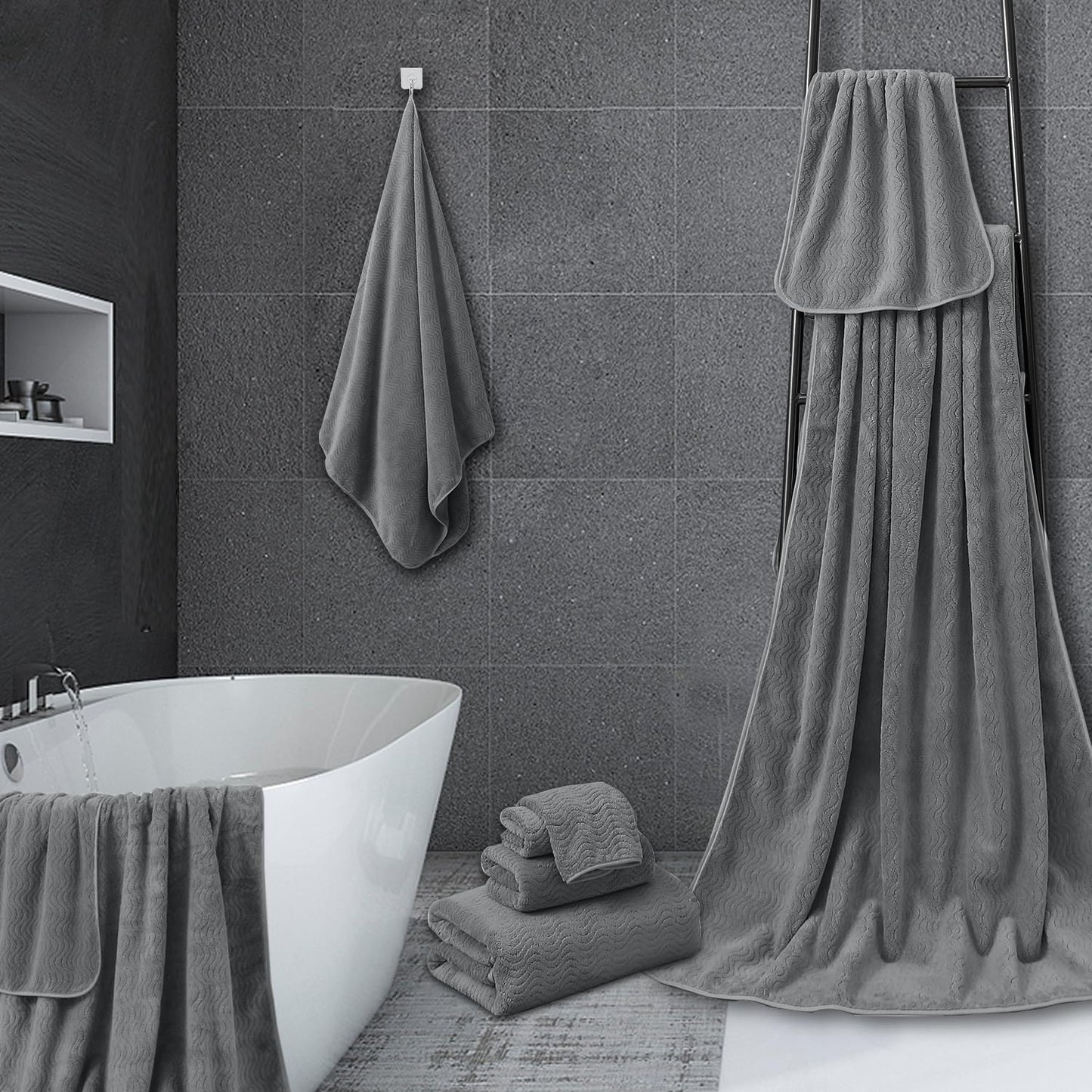 4 Piece Oversized Bath Sheet Set 35"x70" Grey - Extra Large Highly Absorbent Quick Dry Premium Towels for Bathroom, Spa, Gym, Hotel - 600GSM Shower Towel for Daily Use