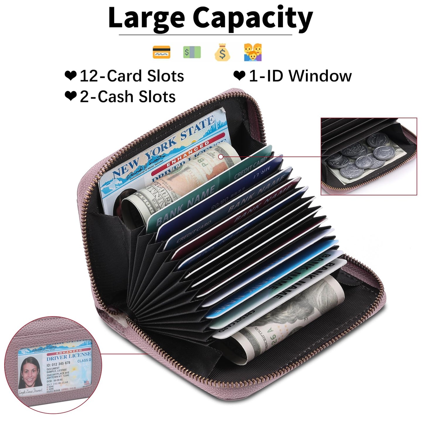 SENDEFN Leather Wallet Women RFID Blocking Small Compact Wallets Credit Card Holder with ID Window