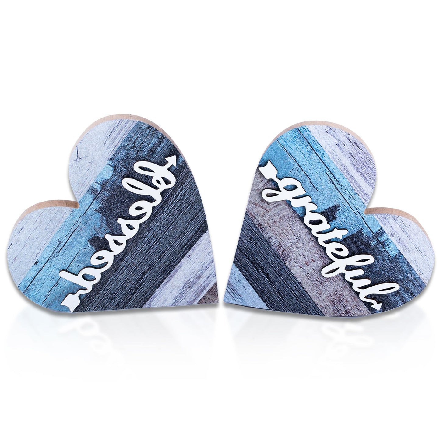 WTYONZEL 2 Pcs Rustic Wooden Table Heart Decor Signs for Home Decor - Farmhouse Valentine's Day Centerpiece, Freestanding Table Decor, Romantic Gifts (Grateful Style)