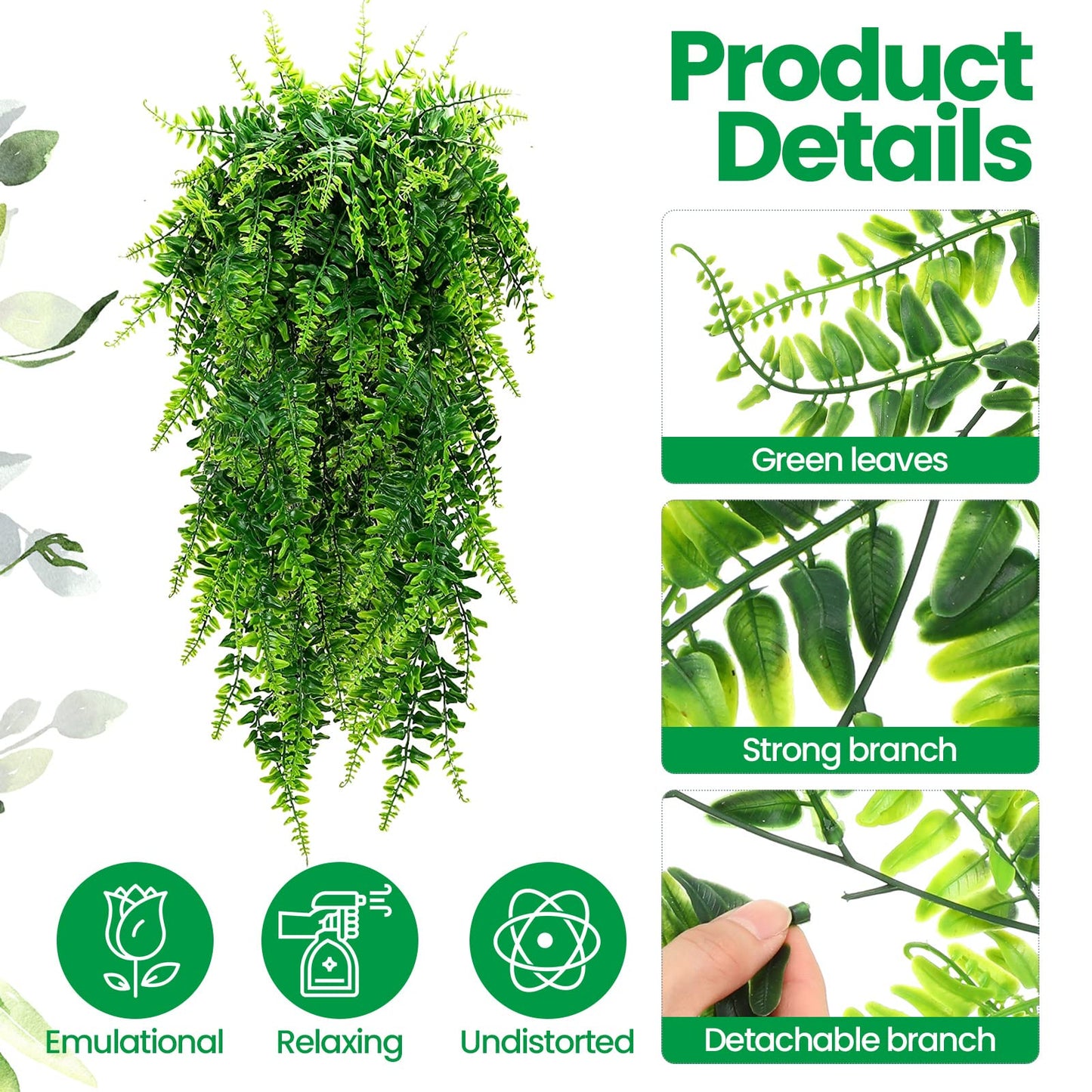 Geosar 12 Pcs Artificial Hanging Plants 32 Inch Hanging Boston Ferns Plastic Fake Plants for Wall Room Garden Wedding Garland Indoor Outdoor Decoration, No Basket