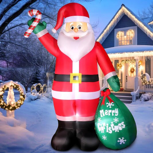 8 FT Christmas Inflatable Santa Claus with Candy and Big Gift Bag Outdoor Decor, Blow Up IP44 Weatherproof Xmas Decorations for Yard, Built-in LED Light for Gardern Lawn Indoor Winter Holiday