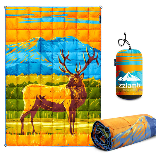 zzlamb Camping Blanket, Outdoor Lightweight Travel Blanket Puffy Portable Down Alternative, Windproof Warm Cloak with Snaps, Cozy Quilt Backpacking Picnic RV Plane Car Hammock Beach Climbing