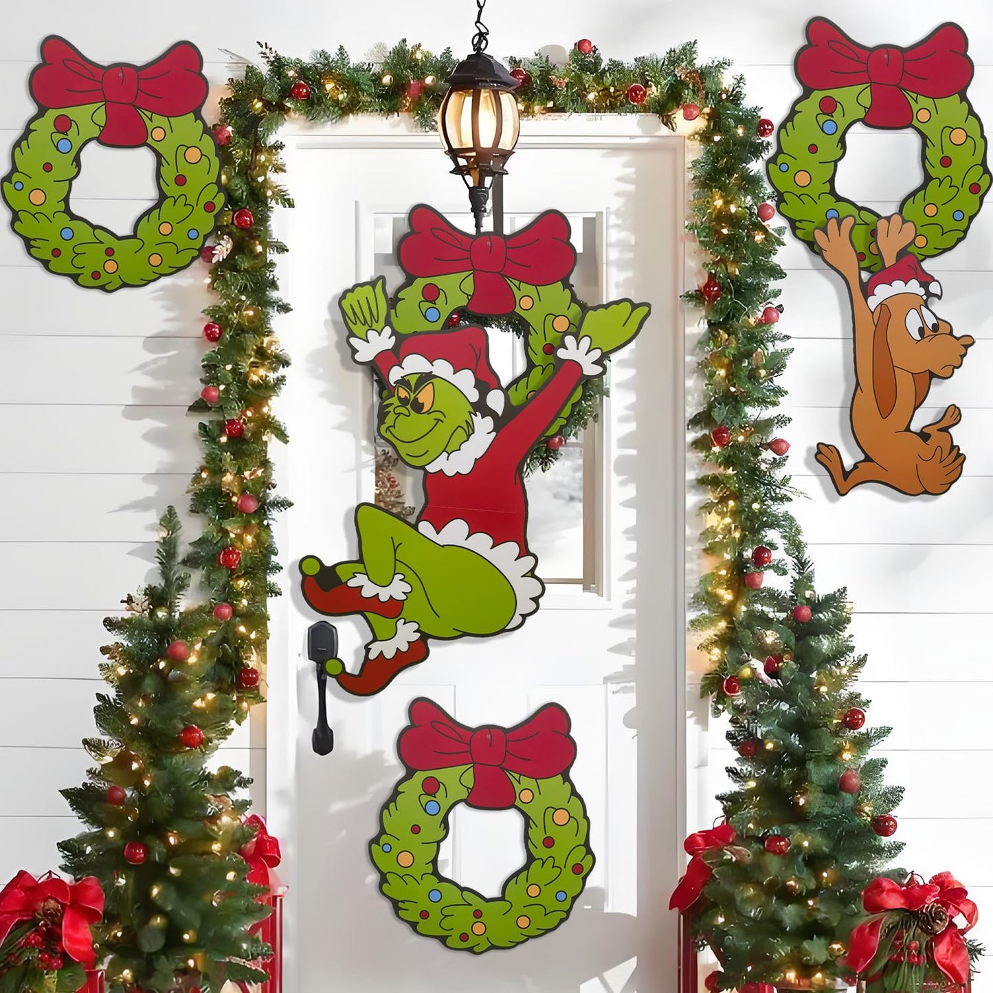 Outdoor Christmas Fence Decorations, 6Pcs Light Up Christmas Fence Peeker Signs Decor with LED String Lights for Yard Garden Lawn Fireplace, Christmas Tree Decoration