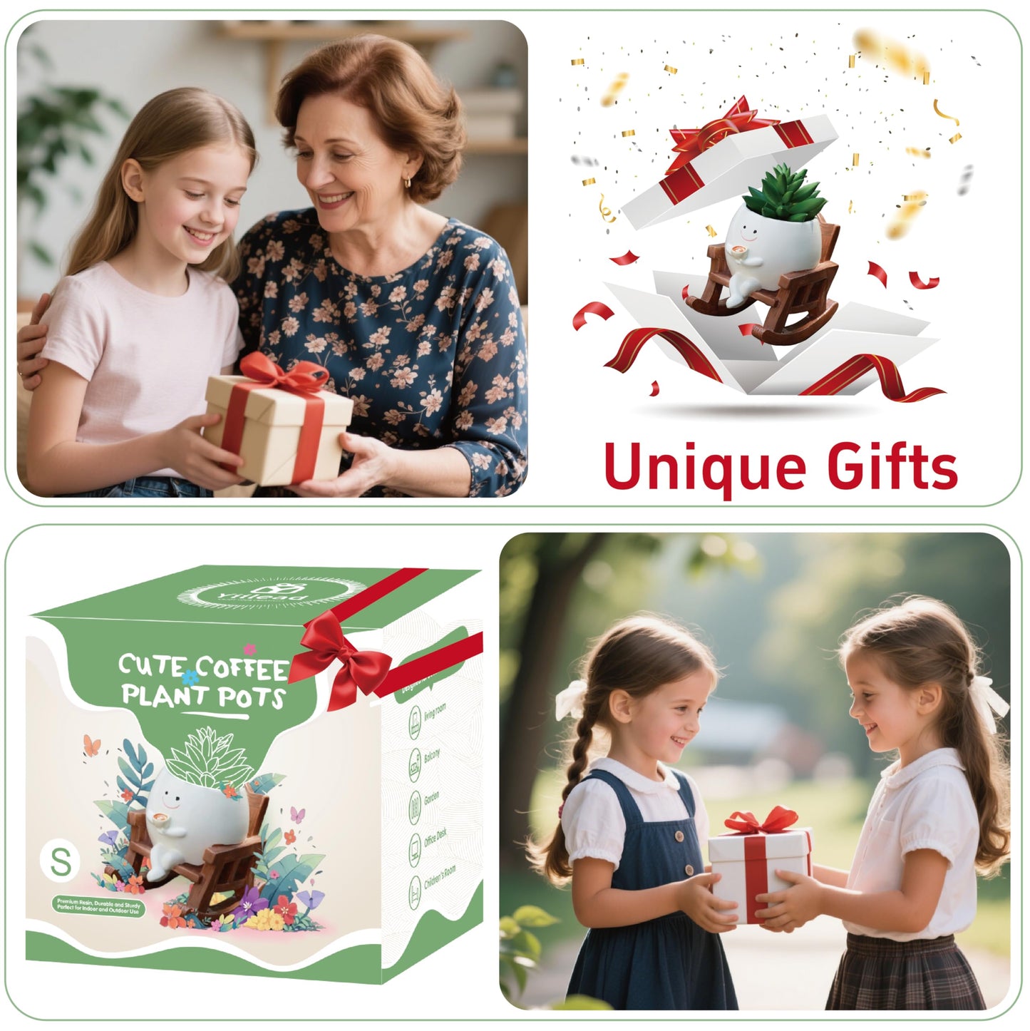 Smiley Face Planter Pot, Cute Coffee Plant Pots for Indoor Outdoor,Unique Rocking Chair Plant Pot for Succulents Plants Live with Drainage Hole,Gift IdeaI for Mother and Appreciation Christmas (Small)