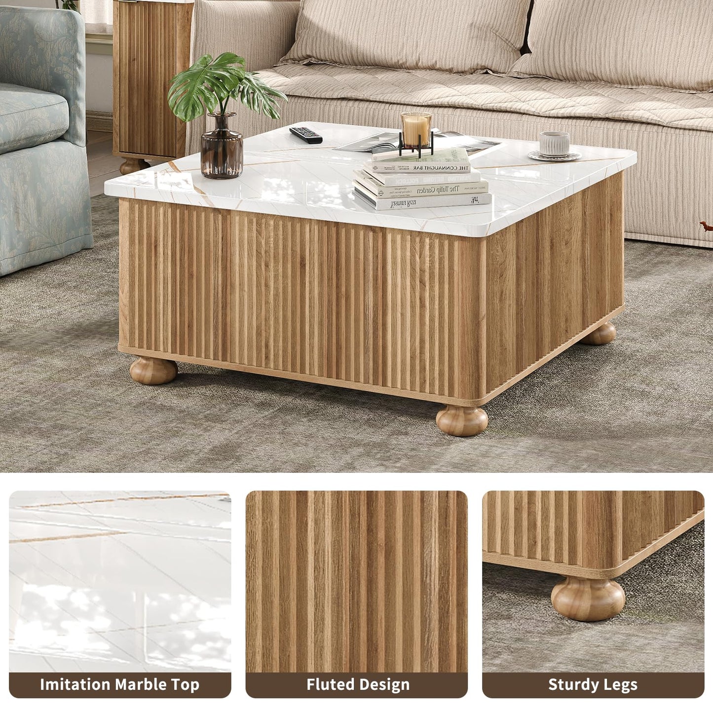 Yanosaku Lift Top Coffee Tables for Living Room, Square Coffee Table with Storage, Living Room Center Tables with Large Hidden Space for Bedroom, Home Office, Studio