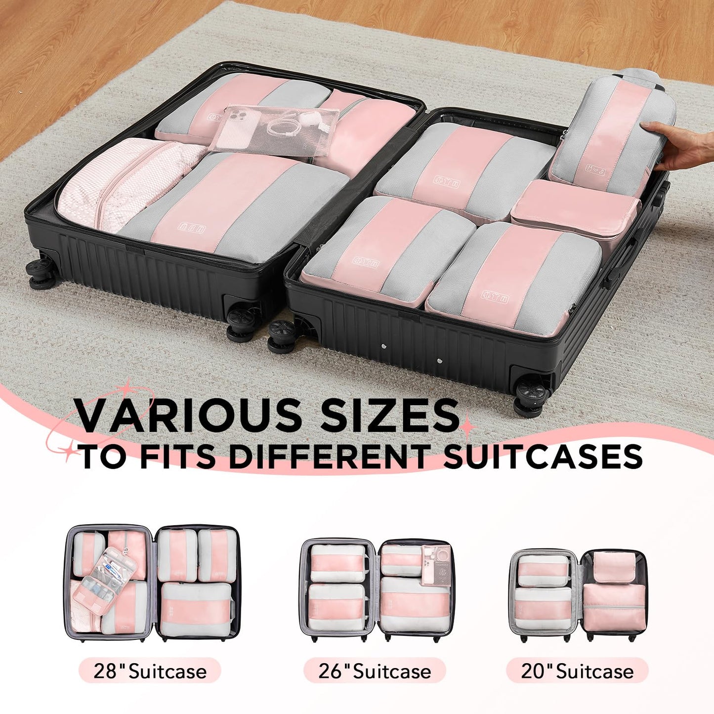 10 Set Compression Packing Cubes for Travel Essentials Women Mom,Compressible Expandable Packing Cubes for Suitcase,OlarHike Luggage Organizer Bags for Travel,Handy Helper for Organizing Clothes(Pink)