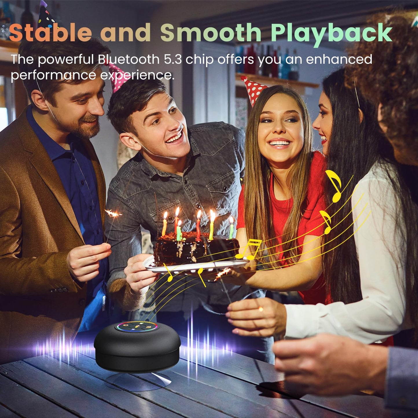 Large Suction Cup Waterproof Bluetooth Speaker LED Light Light Waterproof Bathroom Bluetooth Speaker (Black)