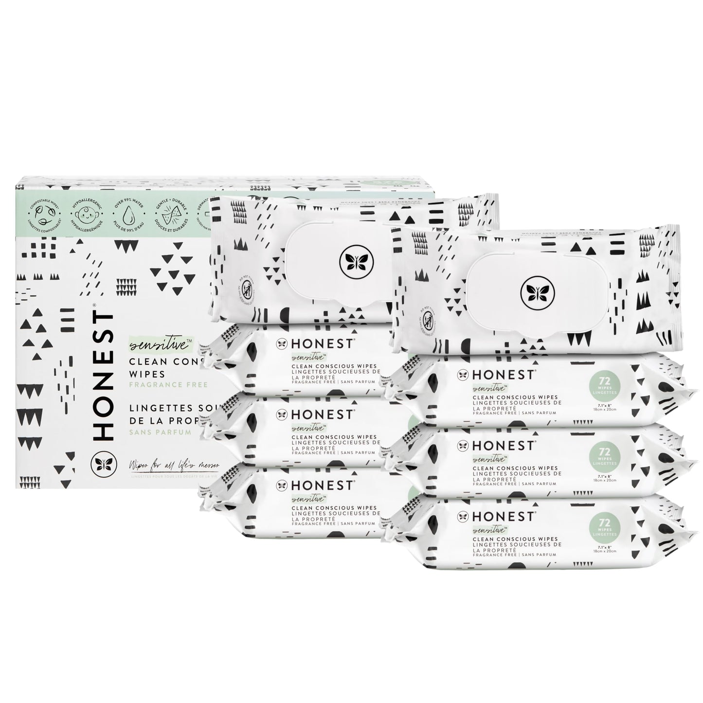 The Honest Company Clean Conscious Multi-Use Wipes | Hypoallergenic + Unscented for Sensitive Skin | Over 99% Water, Compostable, Plant Based, Baby Wipes | Geo Mood, 288 Count