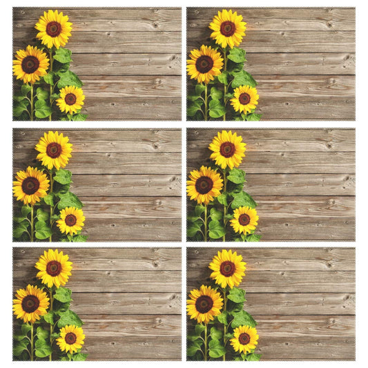 Wamika Beautiful Sunflowers Placemats Set of 6 Wood Board Florals Table Mats Spring Summer Autunm Place Mats for Kitchen Dining Decor Heat Resistant Non-Slip Washable 12 X 18 in