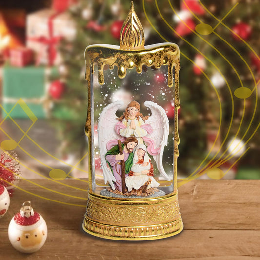 Christmas Snow Globes, 11.8" Nativity Glitter Water Lantern with Song, 6H Timer Battery & USB Powered Music Box for Christmas Decorations Indoor