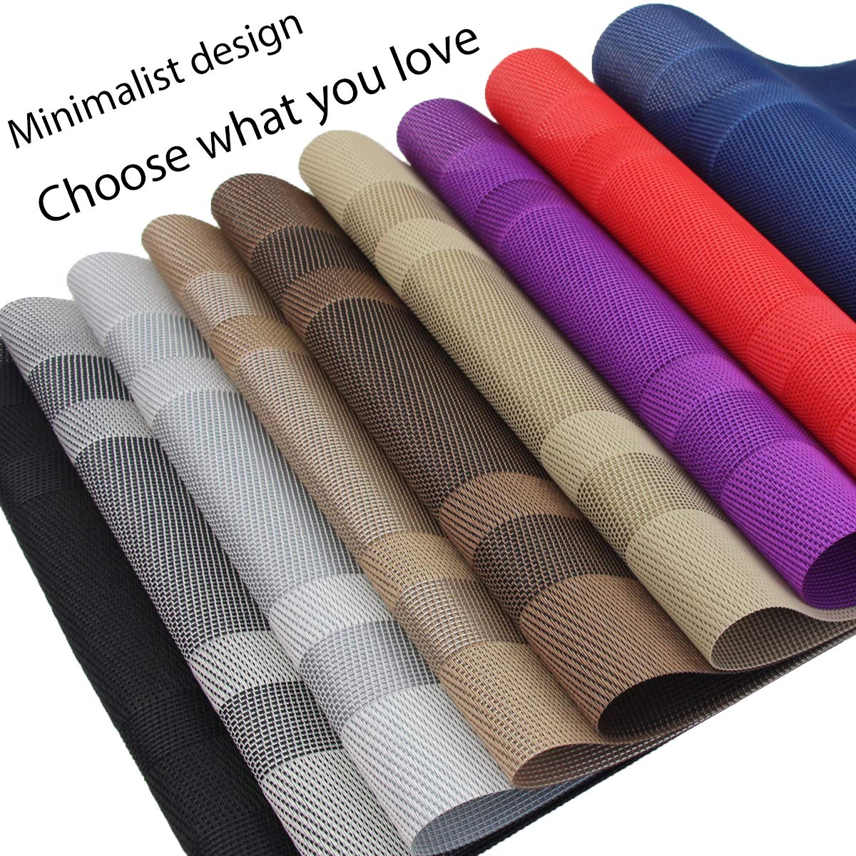 PIGCHCY Placemats Set of 8 Washable Durable Placemat Vinyl Heat Resistant Non-Slip Table Mats Indoor Outdoor (Pure Black)