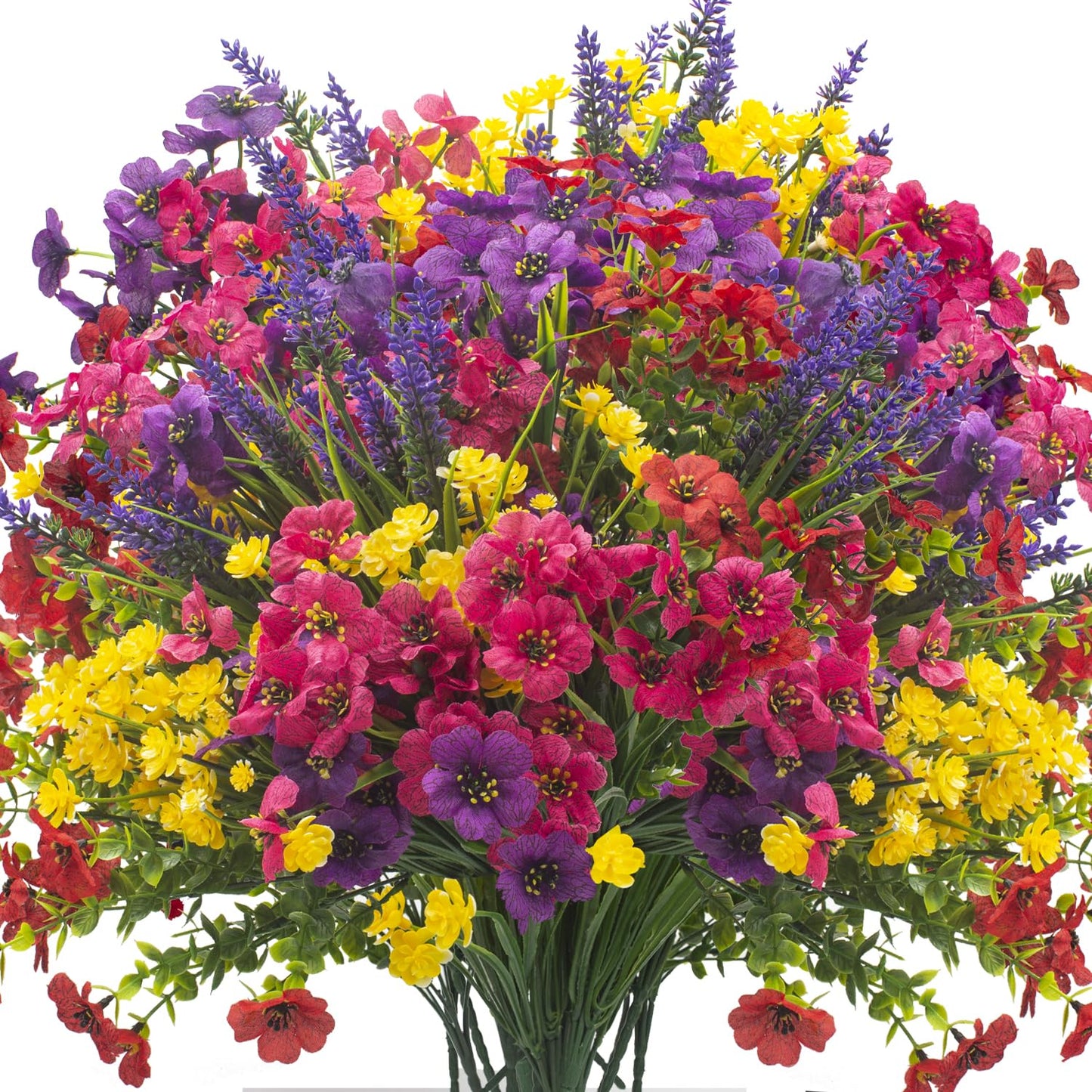 20Pcs UV Resistant Artificial Flowers Outdoor, Realistic Faux Greenery Shrubs with Rust-Proof Stems - Waterproof Fade-Proof Hanging Plants for Garden, Porch, Patio, Cemetery Decor (All-Season Durable)