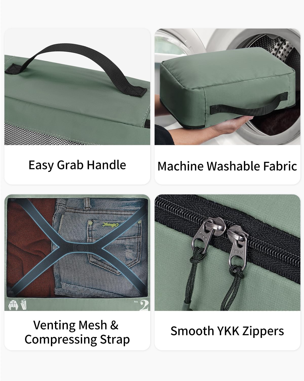 ECOHUB 7 Set Packing Cubes Tear-Resistant Luggage Packing Organizers with Number Icon for Travel Accessories Luggage Suitcase Machine Washable Packing Cubes (Green)