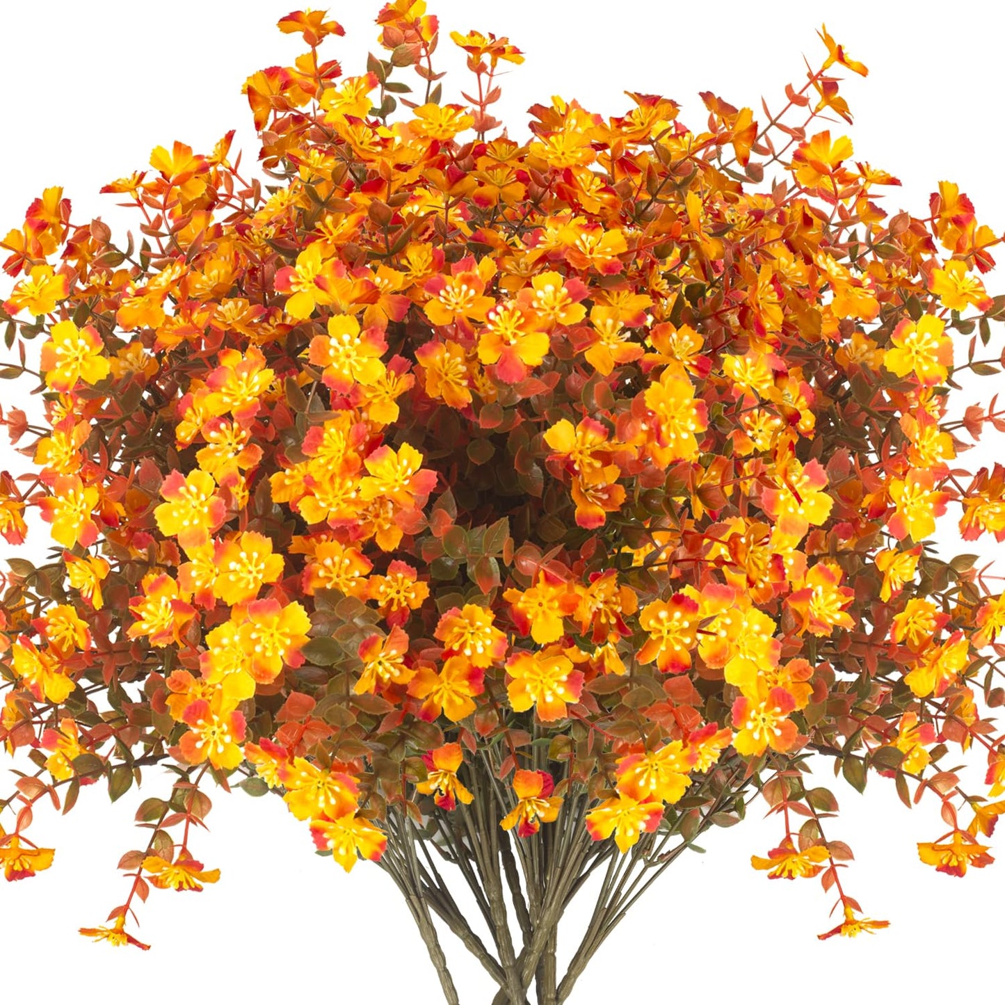 Grunyia 12 Bundles Artificial Fall Flowers for Outdoors, Artificial Plants UV Resistant Fall Fake Mums Plants for Outside Halloween Christmas Porch Decoration ecorations (Fall Red)