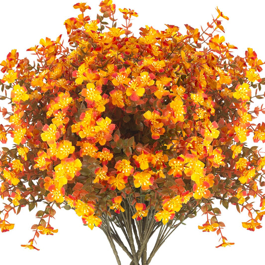 Grunyia 12 Bundles Artificial Fall Flowers for Outdoors, Artificial Plants UV Resistant Fall Fake Mums Plants for Outside Halloween Christmas Porch Decoration ecorations (Fall Red)