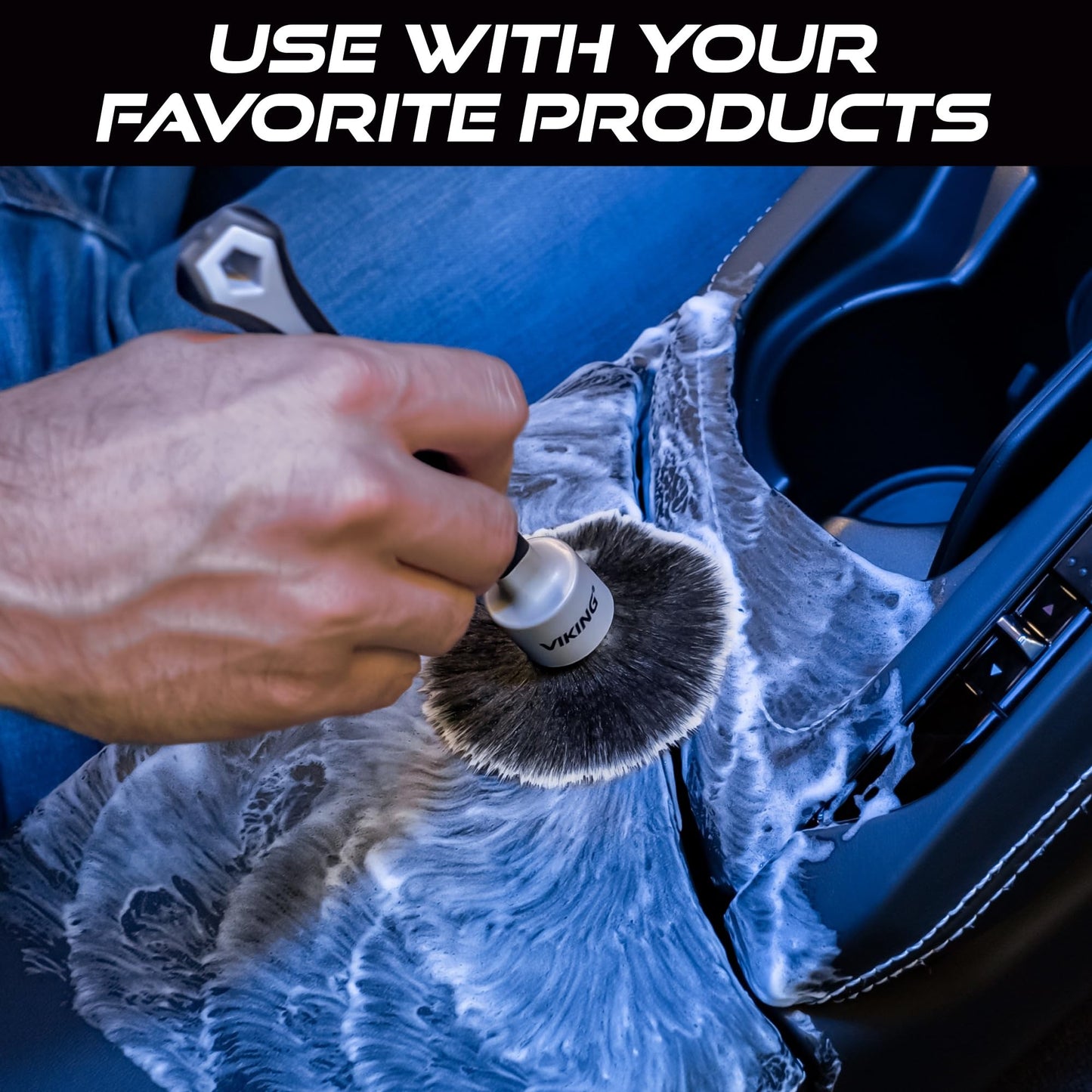 VIKING Car Detailing Brush Set for Car Cleaning Kit, Super-Soft Bristles for Interior Detail, Black/Grey, Includes Medium 1 Inch Diameter and Large 1.5 Inch Diameter Brush Heads, 2 Pack