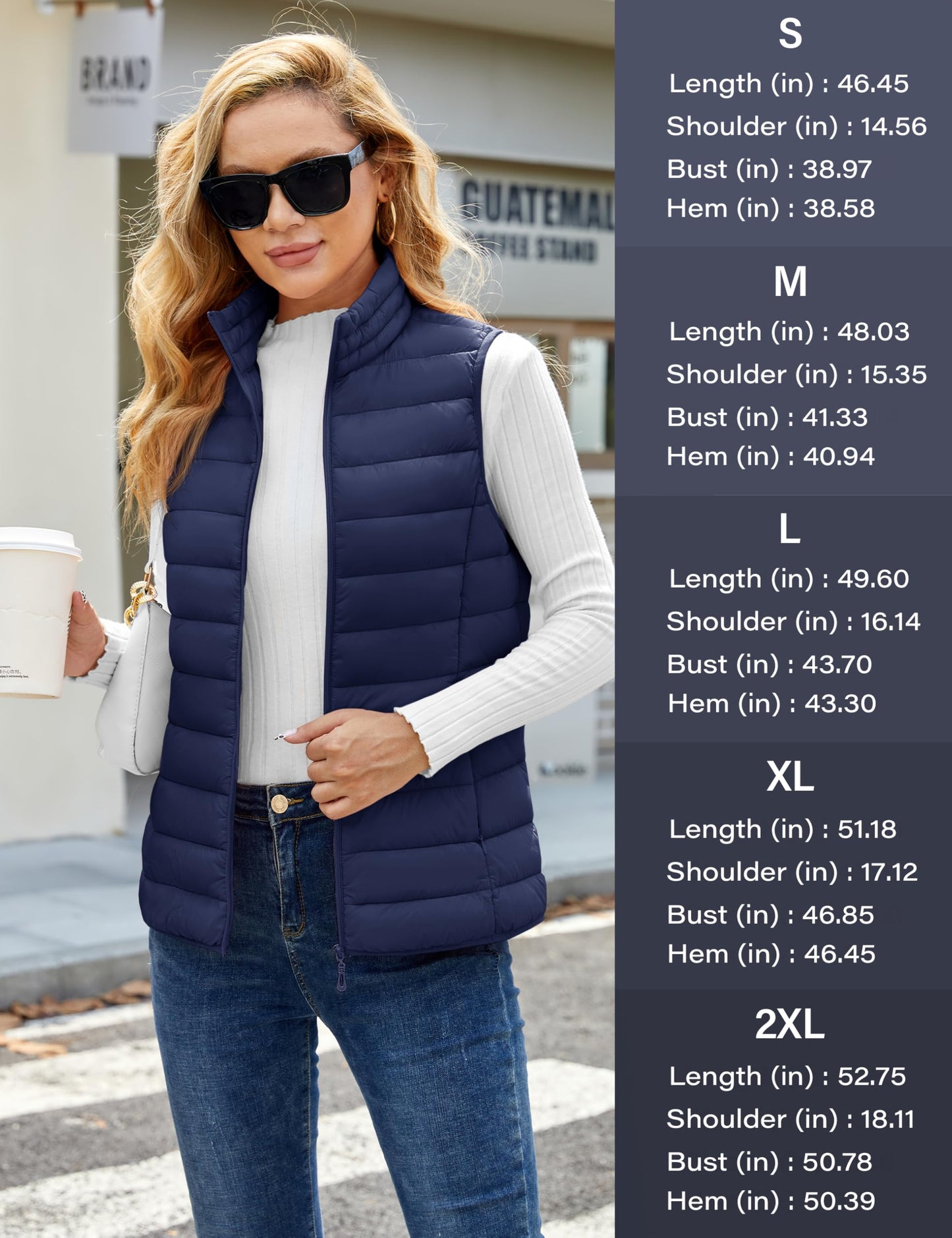 YUCOLEN Women's Puffer Vest Lightweight Trendy Stand Collar Quilted Padded Puffy Vests Sleeveless Jackets Fall Winter Outerwear Navy M