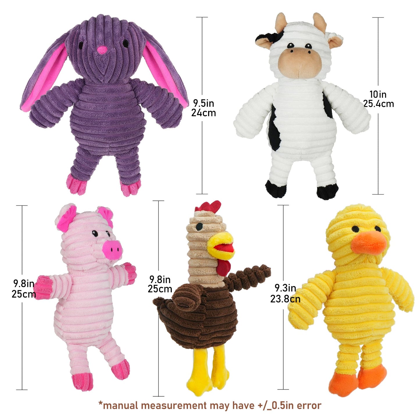 Prime Pets Dog Toys, 5 Pack, Plush Dog Squeaky Toys, Assortment Value Bundle Animal Pet Toy for Small Medium Large Dogs, Stuffed Puppy Chew Toy