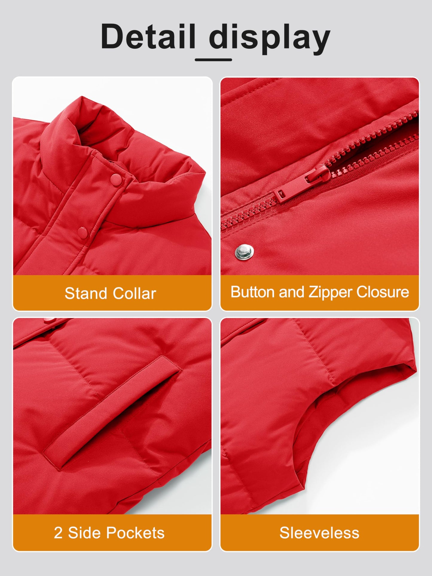 MAGCOMSEN Women Lightweight Down Vest Sleeveless Warm Puffy Quilted Puffer Vests Oversized Outerwear Fall Winter Jackets Water-Resistant Red