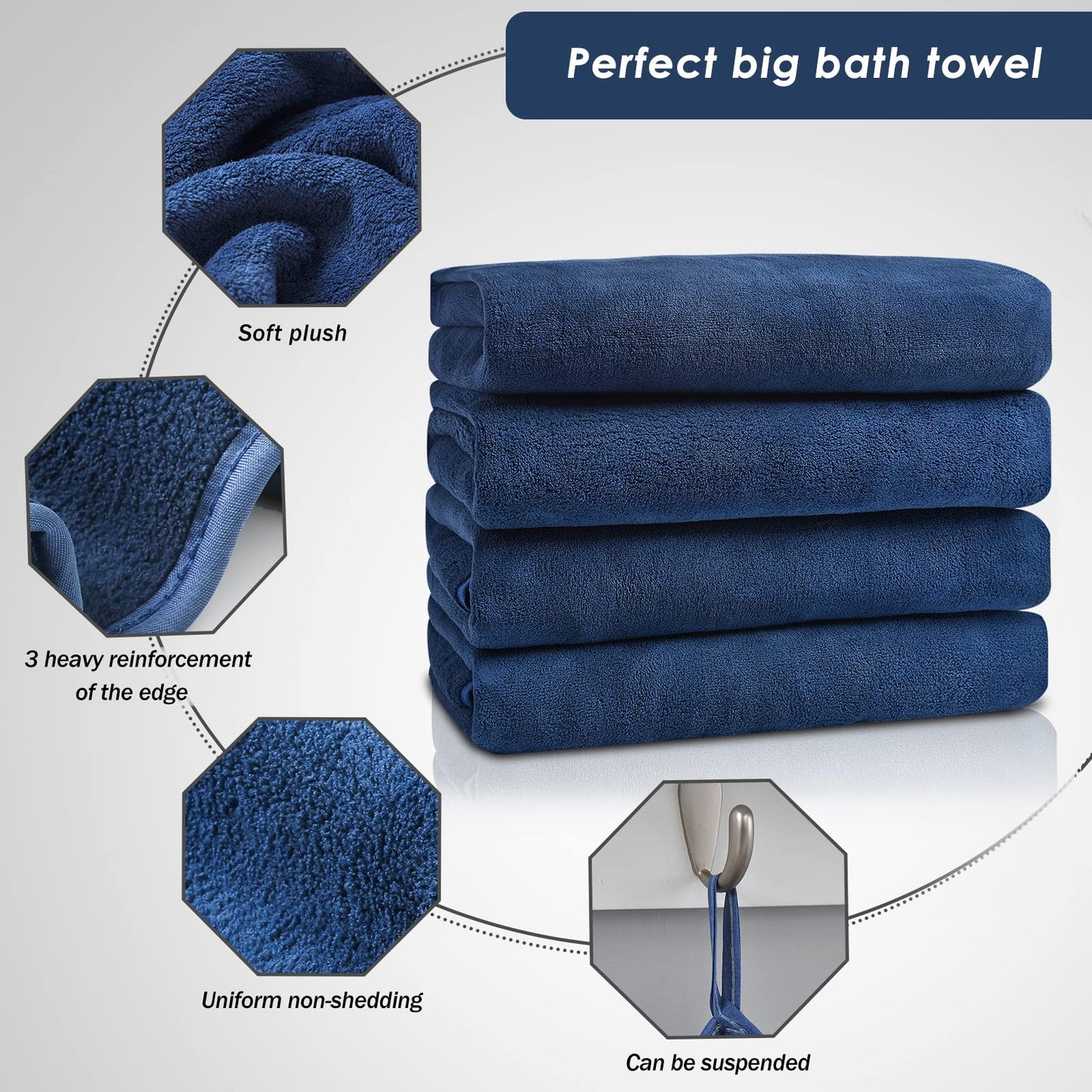 GraceAier Ultra Soft Bath Towels 4 Pack (28" x 56") - Quick Drying - - Microfiber Coral Velvet Highly Absorbent Towel for Bath Fitness, Bathroom, Sports, Yoga, Travel