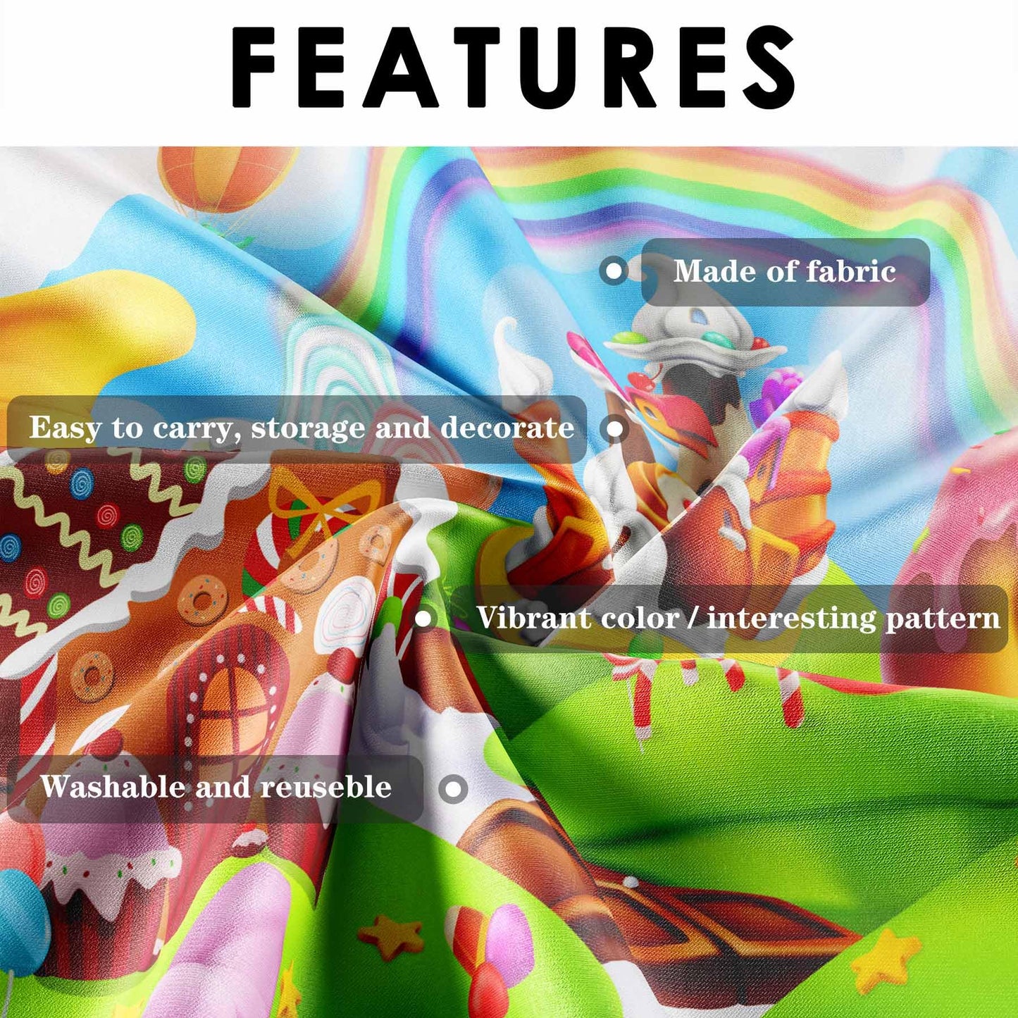 Ladvis 82.7"x59" Candyland Backdrop Gingerbread Party Banner Decorations Candy Land Background, Kids Baby Shower Birthday Decorations Photography Photo Booth Props Sweet Supplies