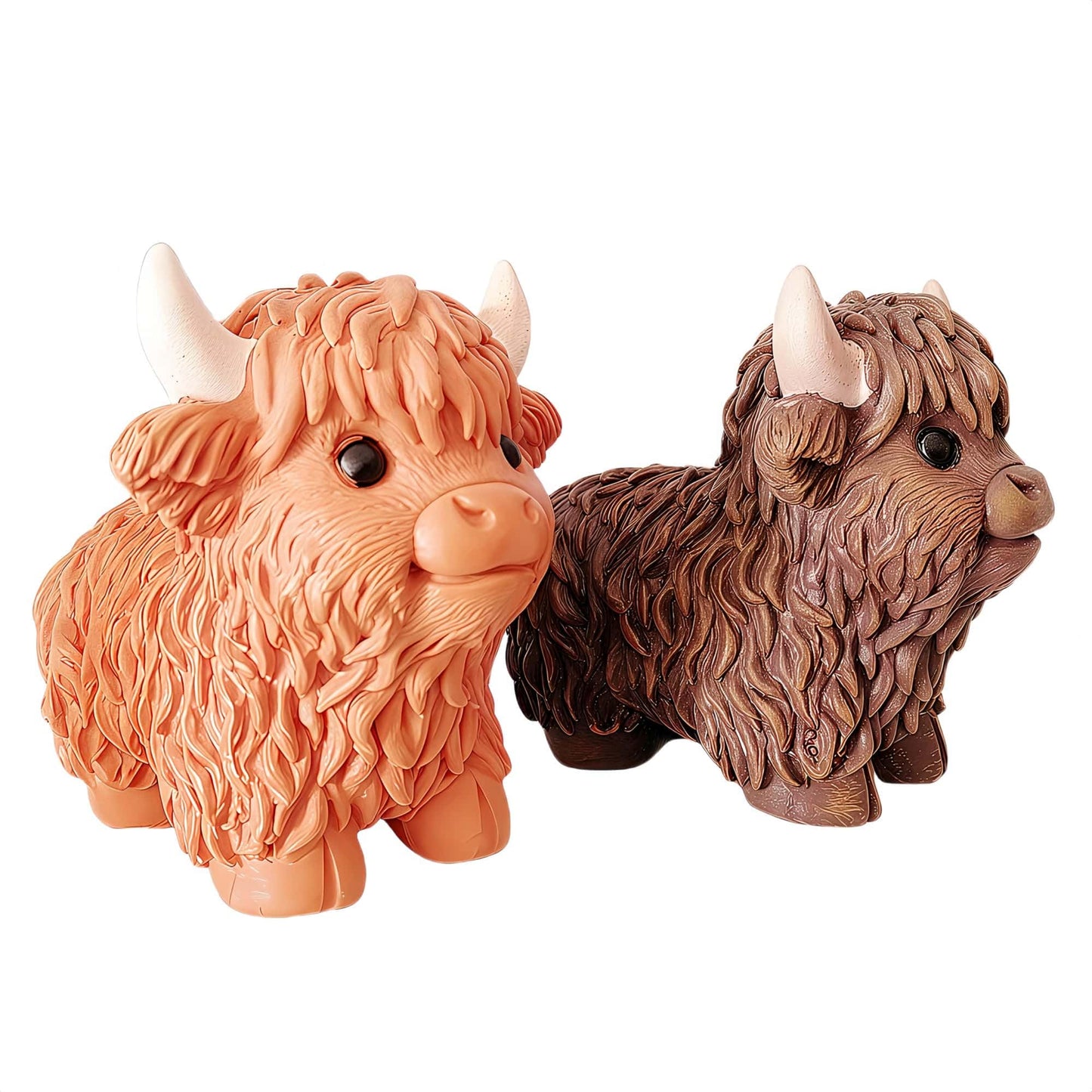 NYSCURE Set of 2 Small Resin Highland Cows Statues Home Decor Scottish Modern Style Figurine Calf Gifts for Lovers, Decorative Ornaments for Livingroom, Bedroom, Bookshelf, Cabinets, Office Desktop